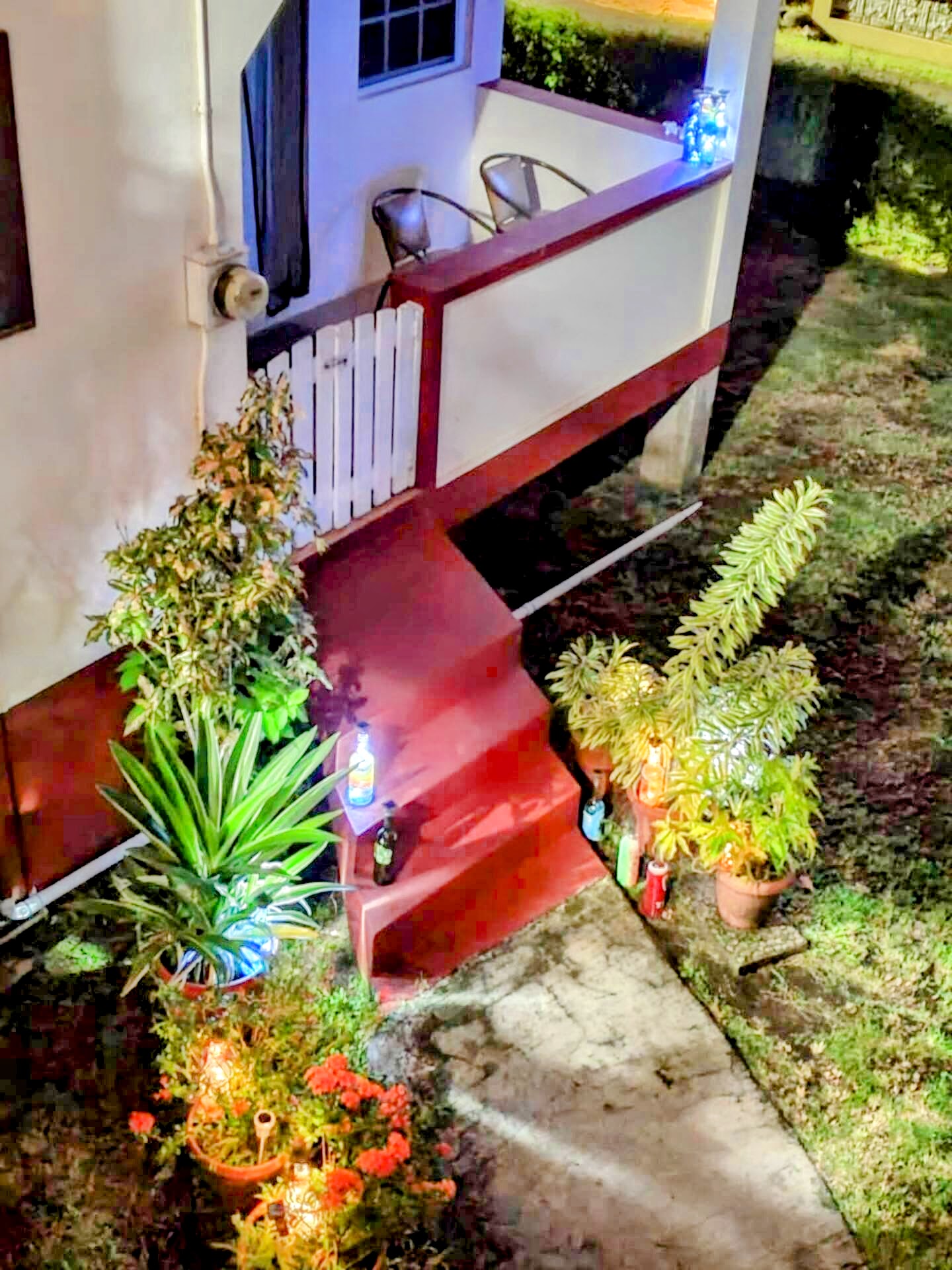 Cottage exterior at night